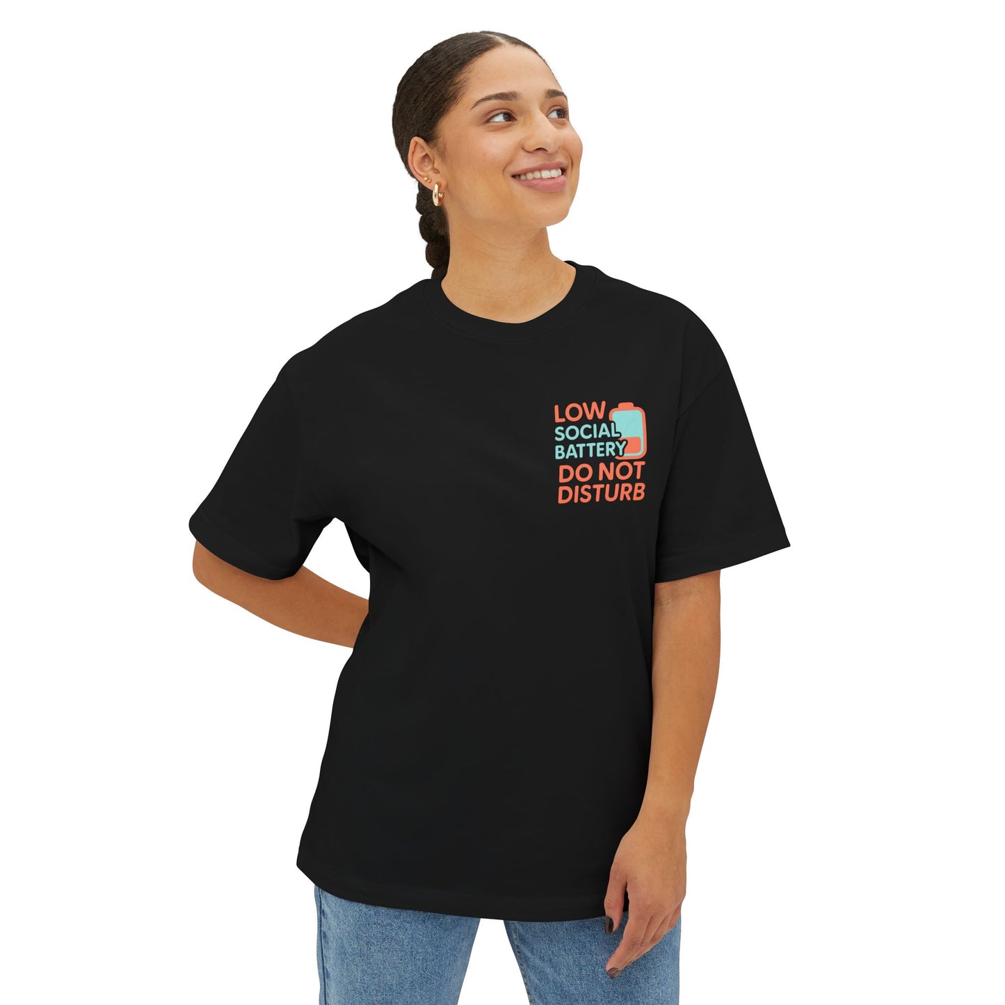 Social Battery Unisex Oversized Tee, Perfect for Introverts, Chill Relaxed Wear, Fun Gift for Friends, Casual Streetwear