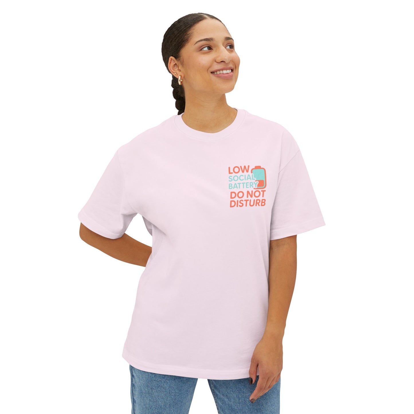 Social Battery Unisex Oversized Tee, Perfect for Introverts, Chill Relaxed Wear, Fun Gift for Friends, Casual Streetwear