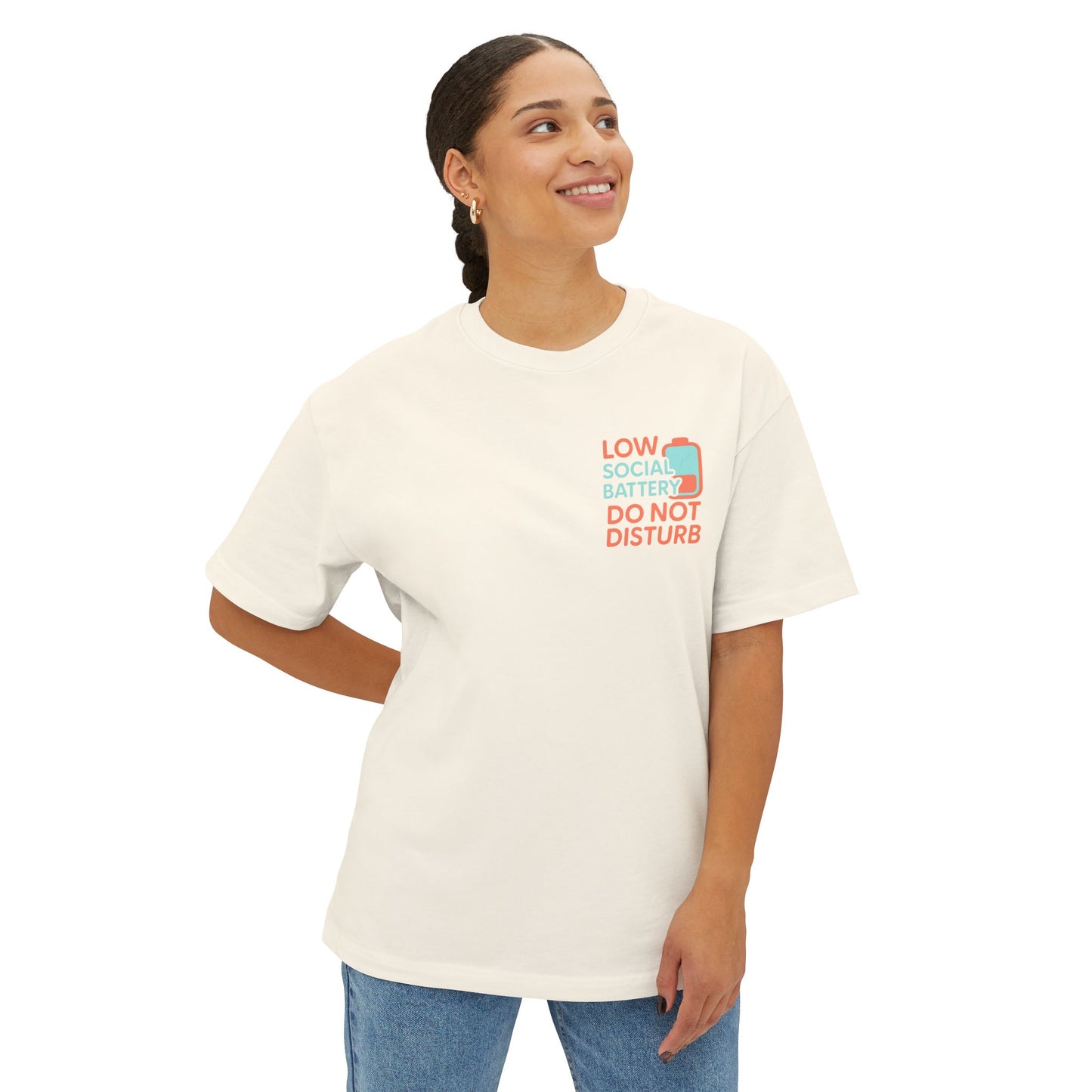 Social Battery Unisex Oversized Tee, Perfect for Introverts, Chill Relaxed Wear, Fun Gift for Friends, Casual Streetwear