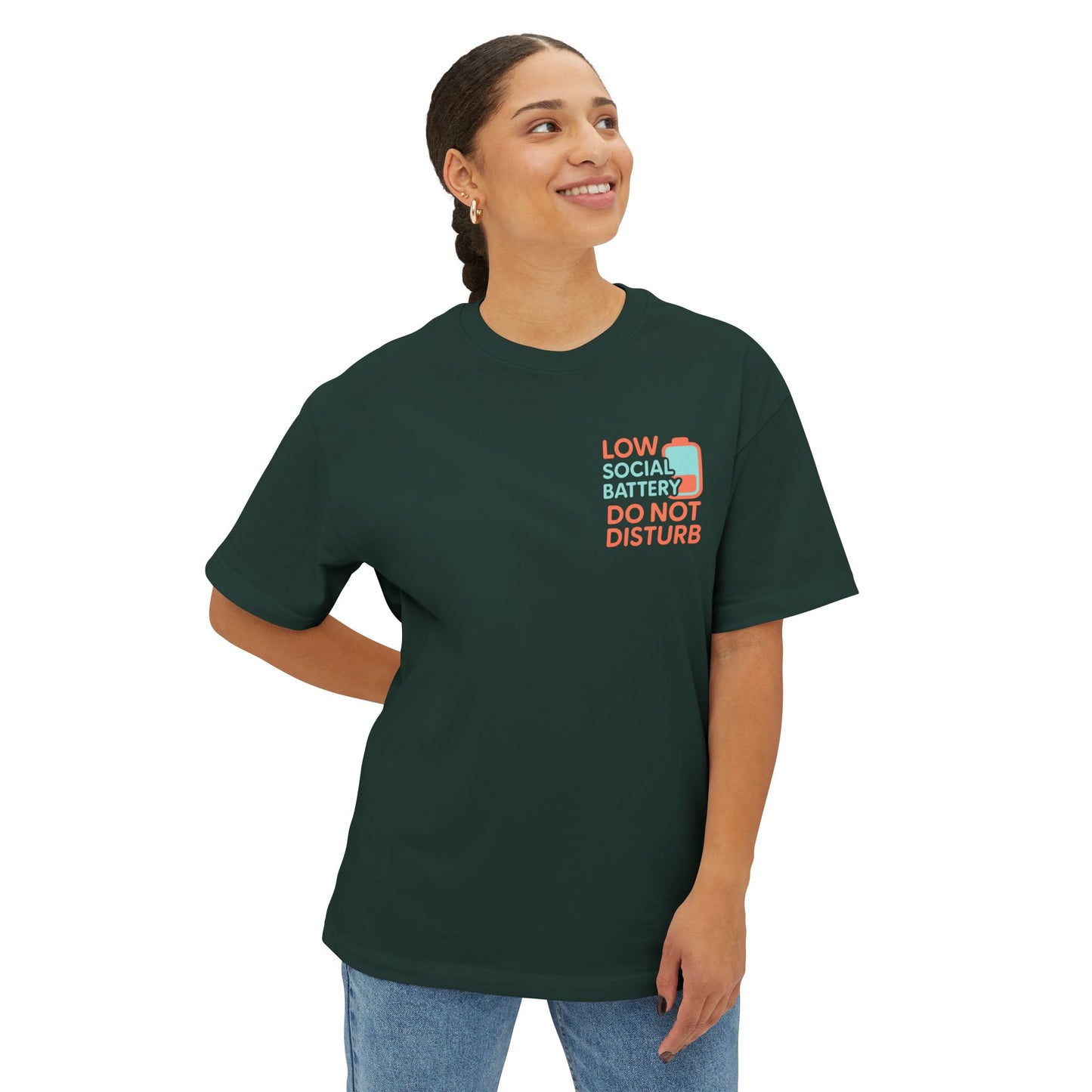 Social Battery Unisex Oversized Tee, Perfect for Introverts, Chill Relaxed Wear, Fun Gift for Friends, Casual Streetwear