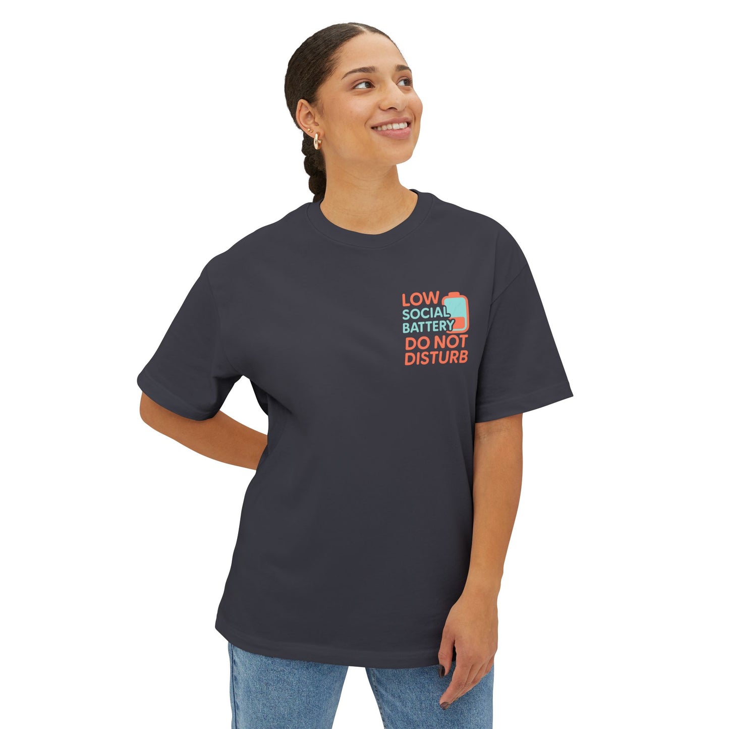 Social Battery Unisex Oversized Tee, Perfect for Introverts, Chill Relaxed Wear, Fun Gift for Friends, Casual Streetwear