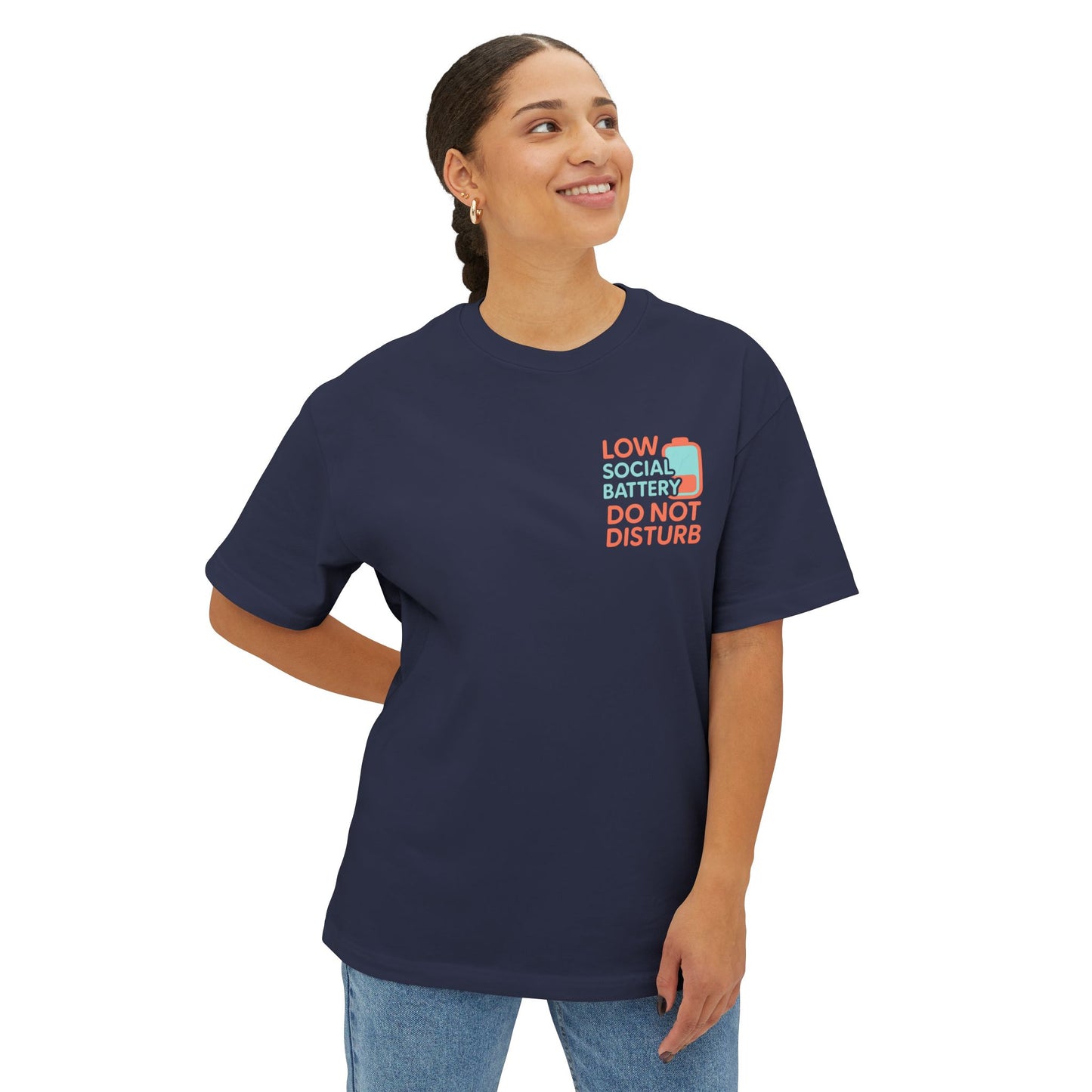 Social Battery Unisex Oversized Tee, Perfect for Introverts, Chill Relaxed Wear, Fun Gift for Friends, Casual Streetwear