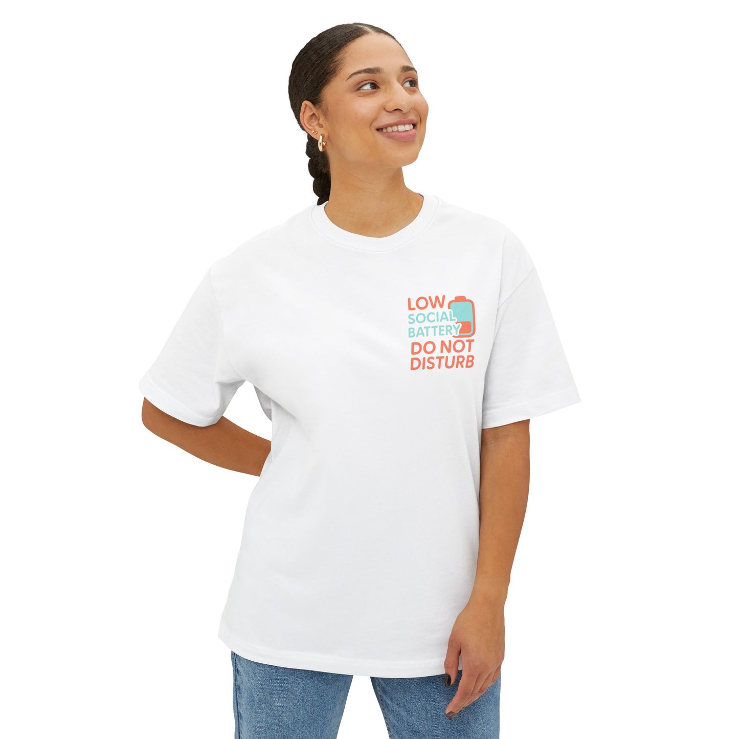 Social Battery Unisex Oversized Tee, Perfect for Introverts, Chill Relaxed Wear, Fun Gift for Friends, Casual Streetwear